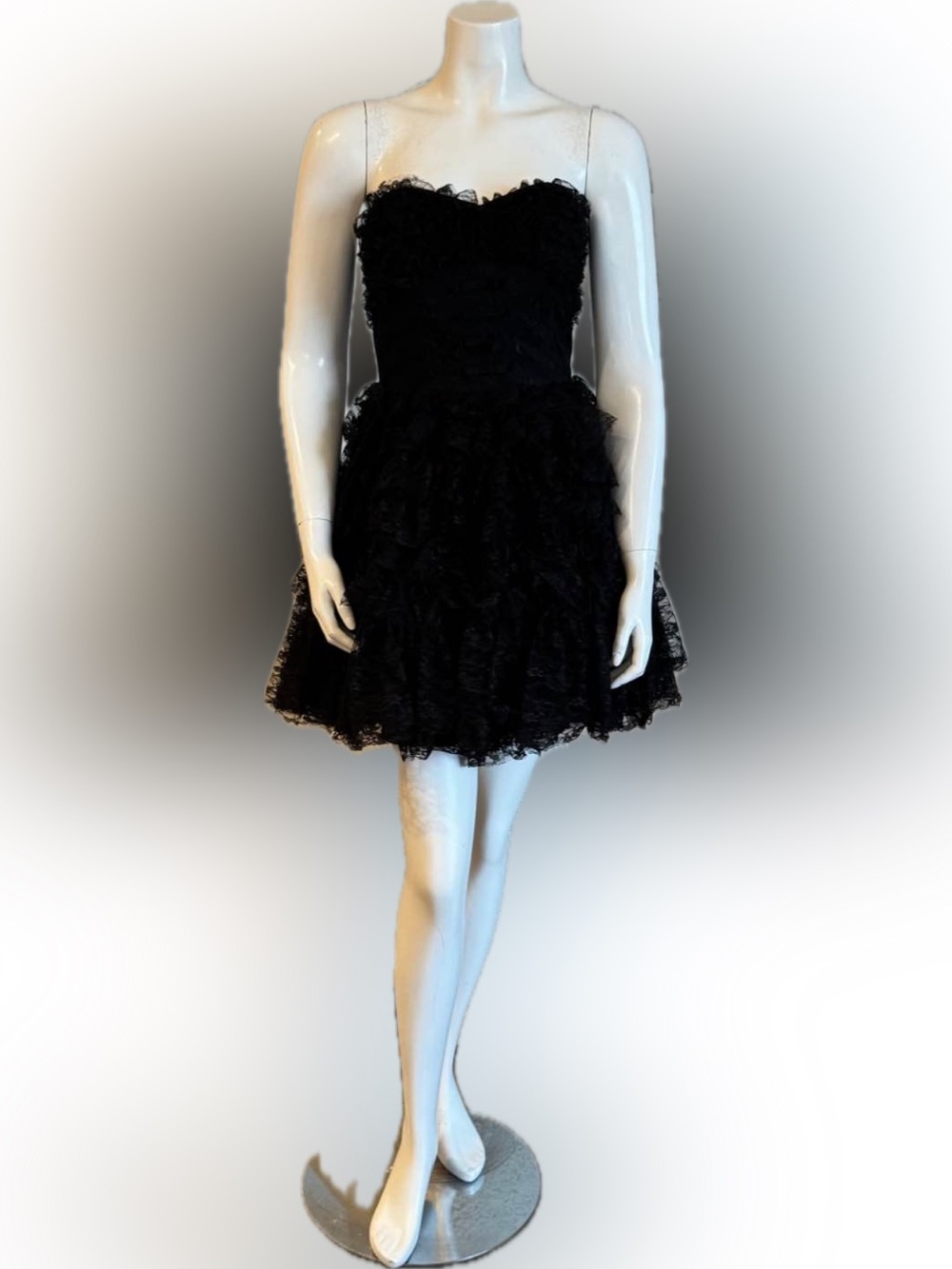 Betsey Johnson Collection Black Lace Ruffle Strapless Mini Dress Size 4 Corset